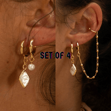 Load image into Gallery viewer, Diamond Pearl and Ear Cuff Huggie Set - Toasted Jewelry