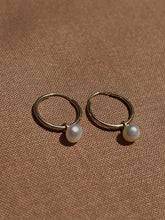 Load image into Gallery viewer, 14K Yellow Gold Pearl Mini Hoops - Toasted Jewelry