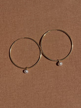 Load image into Gallery viewer, 14K Yellow Gold Pearl Hoops - Toasted Jewelry