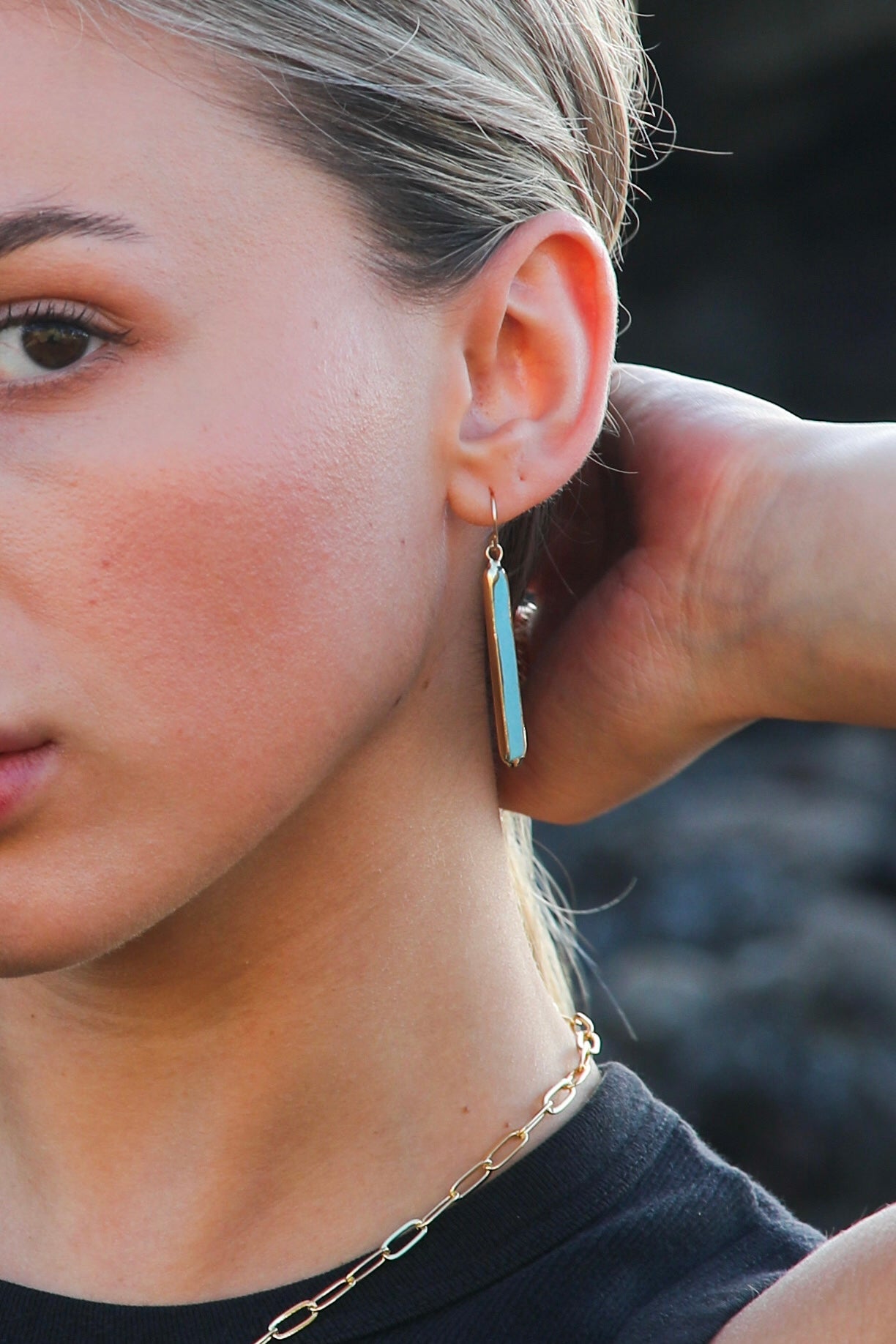 Toasted Jewelry Simple Turquoise Bar Earrings