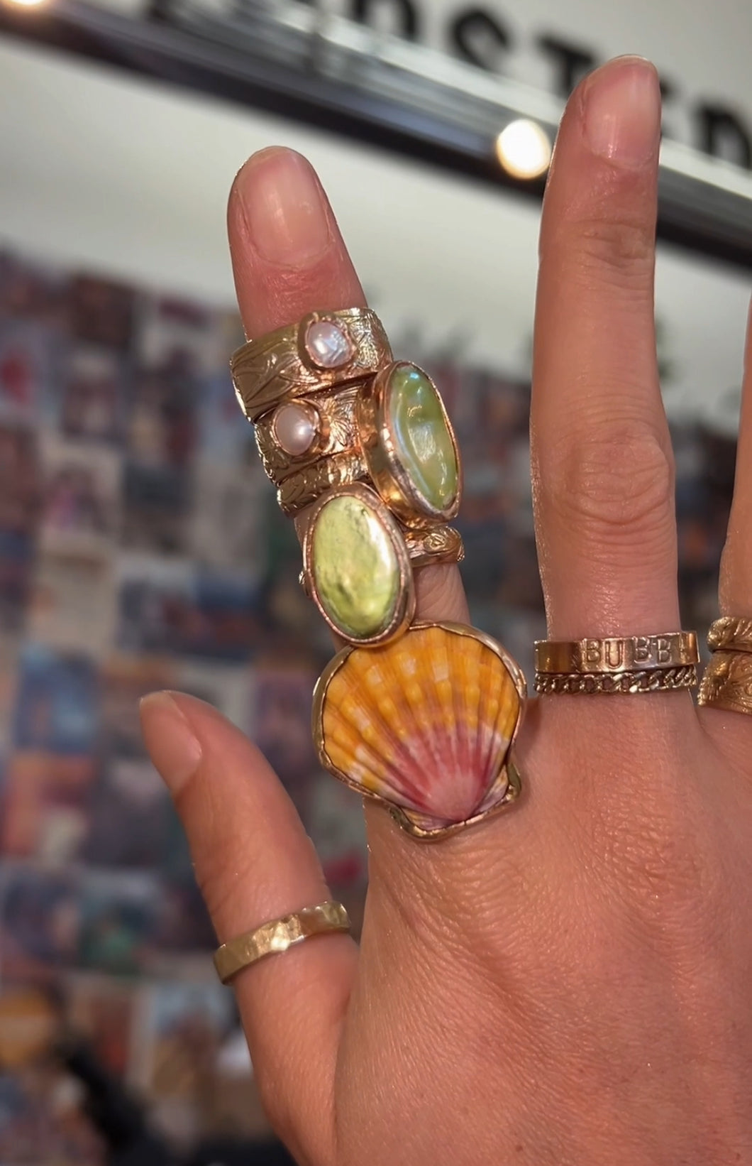 Iridescent Green Oval Pearl Floral Band - Toasted Jewelry