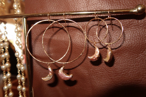 Pearl Moon Hoops - Two Sizes! - Toasted Jewelry