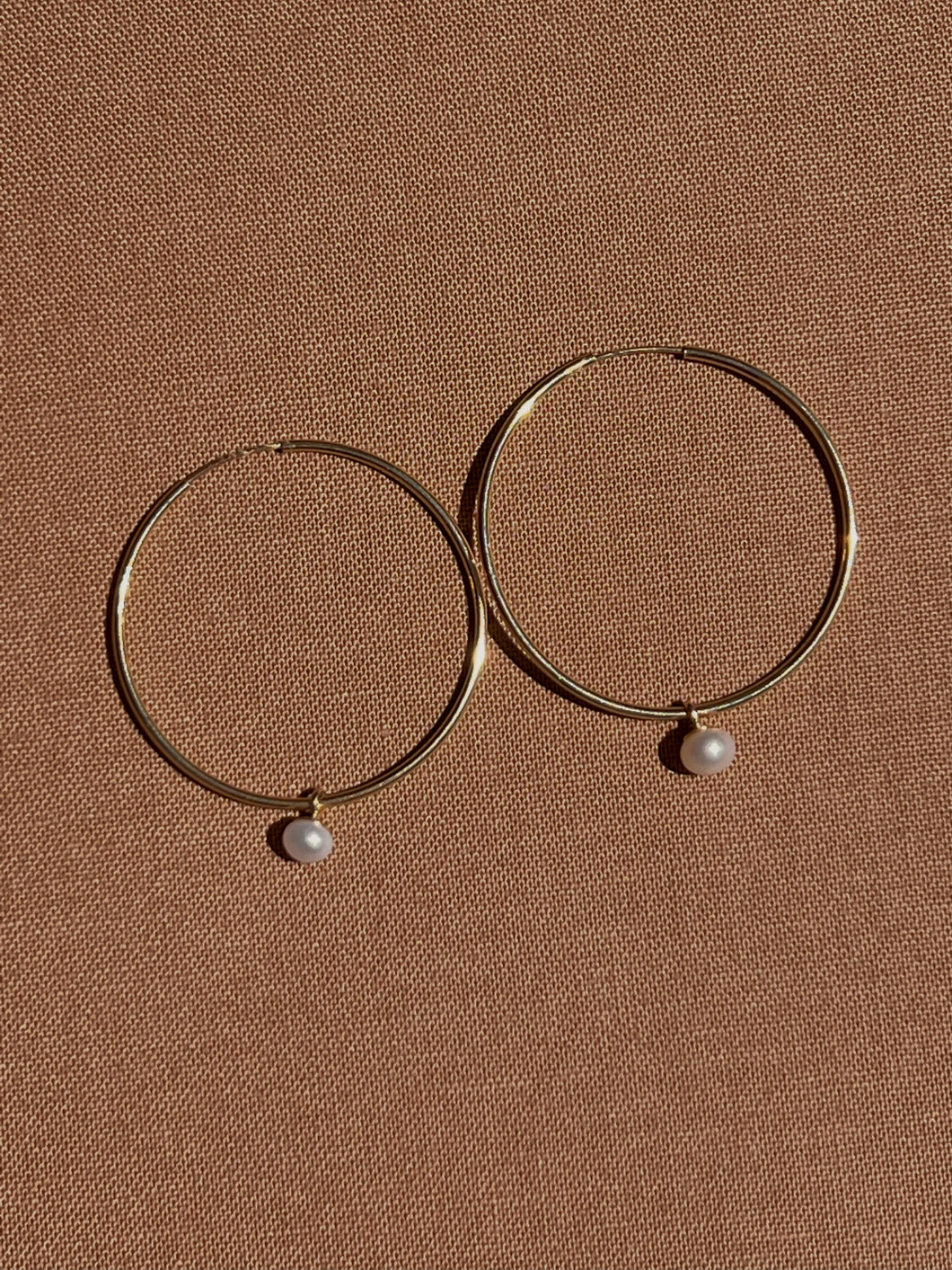 14K Yellow Gold Pearl Hoops