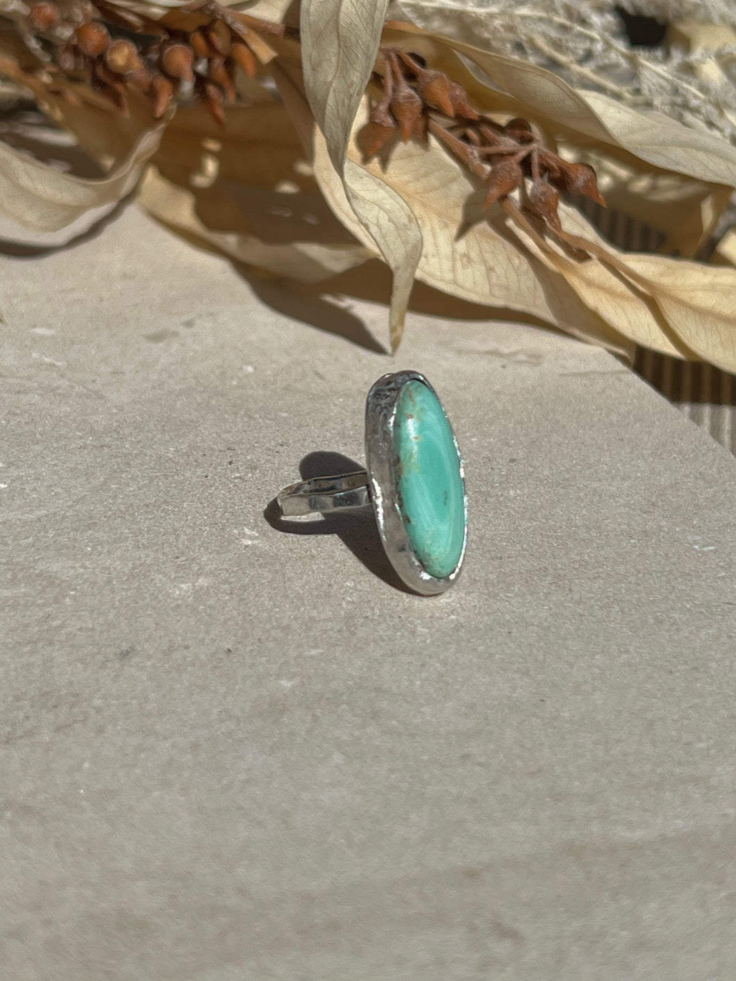 One Of A Kind Sterling Silver Oval Turquoise Ring // Size 5