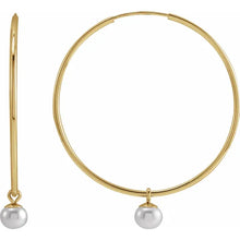 Load image into Gallery viewer, 14K Yellow Gold Pearl Hoops
